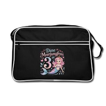 This Mermaid Is 3 Girls 3rd Birthday - Retro Bag - black/white - Front