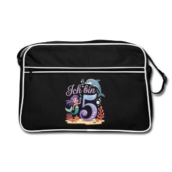 I'm 5 Mermaids Girl 5th Birthday - Retro Bag - black/white - Front