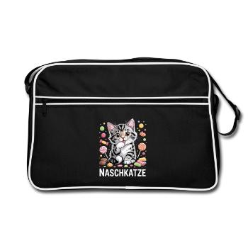Naschkatze Süße Katze Mit Bonbons Motiv - Retro Tasche - Schwarz/Weiß - Vorne