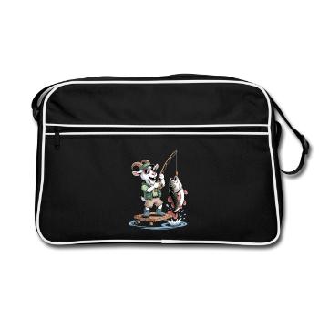 Funny Fishing Goat with Big Fish Catch - Retro Bag - black/white - Front