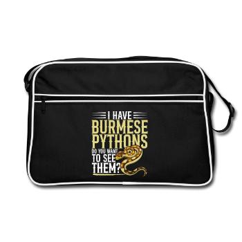 Burmesische Python HDE Schlangen-Stofftier-Reptil - Retro Tasche - Schwarz/Weiß - Vorne