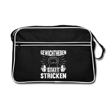 WEIGHTLIFTING INSTEAD OF KNITTING Fun - Retro Bag - black/white - Front