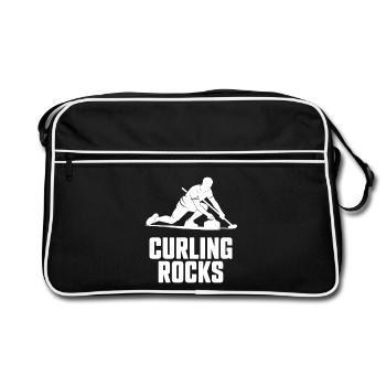 Curling Rocks Winter Sports Silhouette Man - Retro Bag - black/white - Front