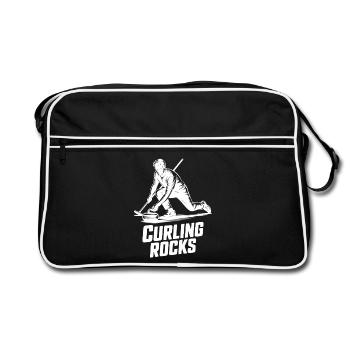 Curling Rocks Winter Sports Silhouette Man - Retro Bag - black/white - Front