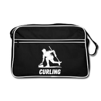 Curling Man Athlete Action Silhouette - Retro Bag - black/white - Front