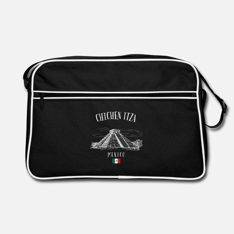 Chichen Itza Pyramide Mexiko - Retro Tasche - Schwarz/Weiß