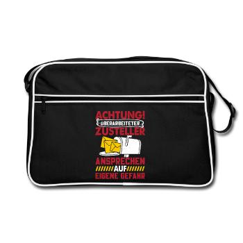 Facteur ATTENTION LIVREUR SURMENÉ - Sac Retro - noir/blanc - Devant