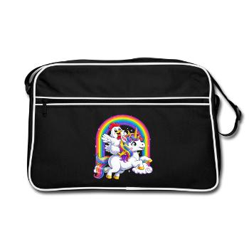 Chevauchant une licorne de poulet, amoureux de la licorne, arc-en-ciel drôle. - Sac Retro - noir/blanc - Devant