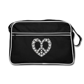 Cannabis Heart T-Shirt – Hemp Leaf Heart - Retro Bag - black/white - Front