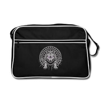 Wolf Symbol T-Shirt – Wolf Kopf Kraft Motiv - Retro Tasche - Schwarz/Weiß - Vorne