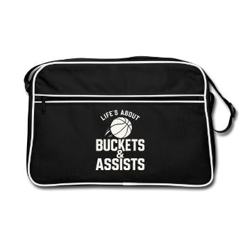 Basketball Life's About Buckets And Assists Baller - Retro Tasche - Schwarz/Weiß - Vorne