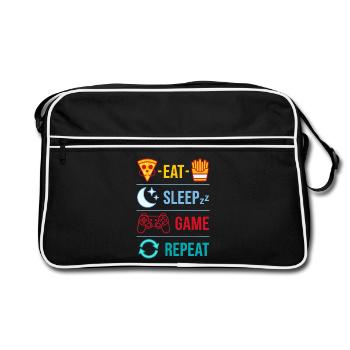 Répéter des citations de jeu Eat Sleep Game pour le joueur - Sac Retro - noir/blanc - Devant