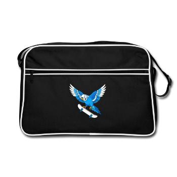 Blue parrot on skateboard - Retro Bag - black/white - Front
