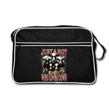 Nur ein Junge, der Kühe liebt, Schmugglerbauer - Retro Tasche - Schwarz/Weiß - Vorne