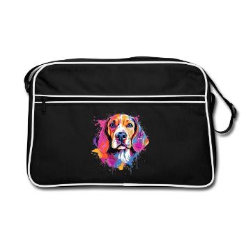 Farbenfrohe Splash-Art-Beagle-Hund - Retro Tasche - Schwarz/Weiß - Vorne