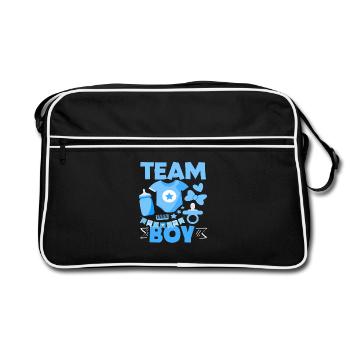 Révélation du sexe de la Team Boy Baby Shower Bleu - Sac Retro - noir/blanc - Devant