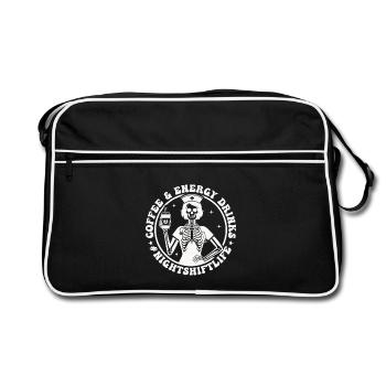 Nachtdienst Kaffee-Skelett - Retro Tasche - Schwarz/Weiß - Vorne