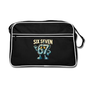 Six Seven 67 Italian Brainrot Robot Meme Humor - Retro Bag - black/white - Front