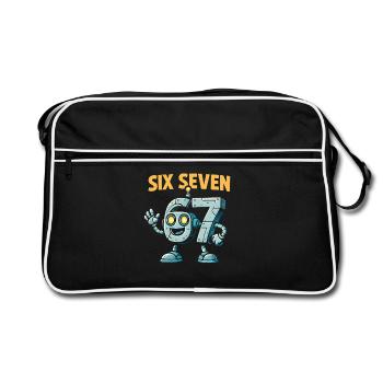 Six Seven 67 Italian Brainrot Robot Meme Humor - Retro Bag - black/white - Front