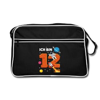 Ich bin 12 Astronaut Weltraum Geburtstag - Retro Tasche - Schwarz/Weiß - Vorne