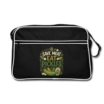 Un concombre drôle qui dit : Sauve la viande, mange des cornichons - Sac Retro - noir/blanc - Devant
