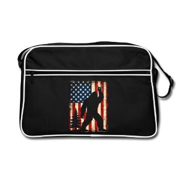 Bigfoot Rock On Shield Sasquatch Yeti USA Flag - Retro Bag - black/white - Front