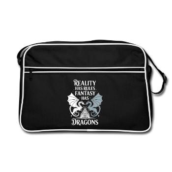 Fiktion Fantasy Drache Roman Bücherwurm Lustig - Retro Tasche - Schwarz/Weiß - Vorne