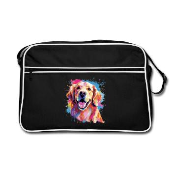 Golden Retriever Hund Spritzkunst bunt - Retro Tasche - Schwarz/Weiß - Vorne