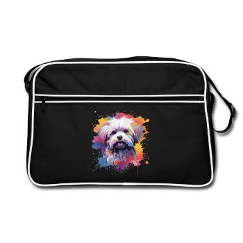 Malteser Hund Spritzkunst Bunt - Retro Tasche - Schwarz/Weiß - Vorne