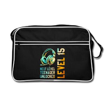 15e anniversaire Garçon Fille Adolescent Niveau 15 - Sac Retro - noir/blanc - Devant