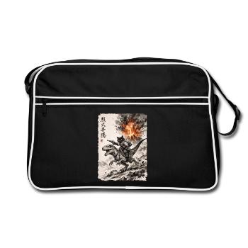 Katze, Dinosaurier, Vulkan, Vulkanausbruch, Anime - Retro Tasche - Schwarz/Weiß - Vorne