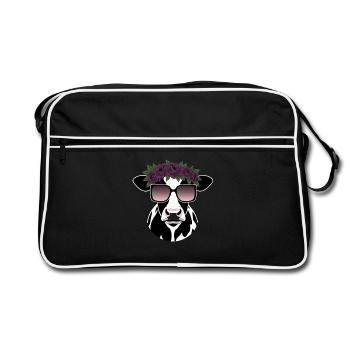 Fleurs de lunettes de soleil drôles de vache - Sac Retro - noir/blanc - Devant