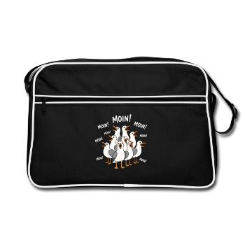 Moin Möwen Shirt Nordsee Humor - Retro Tasche - Schwarz/Weiß - Vorne