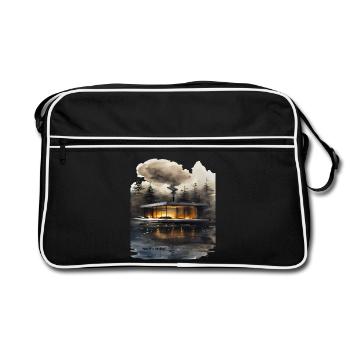 Cabane moderne éclairée par le feu sur le lac - Sac Retro - noir/blanc - Devant
