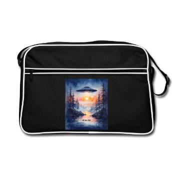 GO ON A TRIP - Futuristic Sunset UFO Art - Retro Bag - black/white - Front