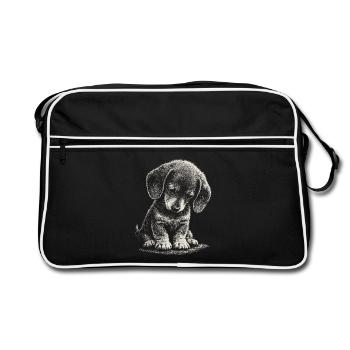 Teckel Chiot mignon, mignon, honte, art triste, triste - Sac Retro - noir/blanc - Devant