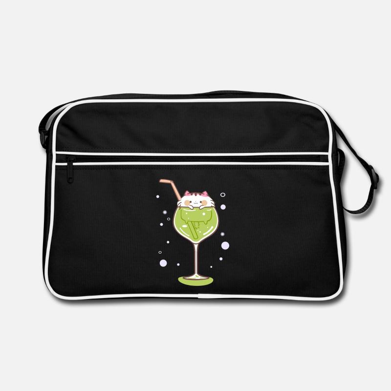 Gin katze ginglass mietze trinken feiern party - Retro Tasche - Schwarz/Weiß