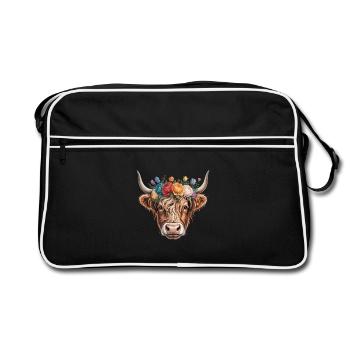 Vache à couronne de fleurs - Sac Retro - noir/blanc - Devant