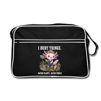 Ich vergrabe Dinge, vielleicht pflanze ich Axolotl - Retro Tasche - Schwarz/Weiß - Vorne