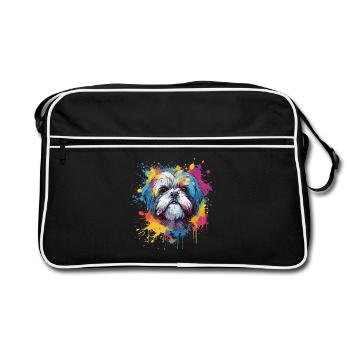 Shih Tzu Hund Bunte Spritzkunst - Retro Tasche - Schwarz/Weiß - Vorne