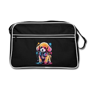 Caniche avec un casque - Sac Retro - noir/blanc - Devant