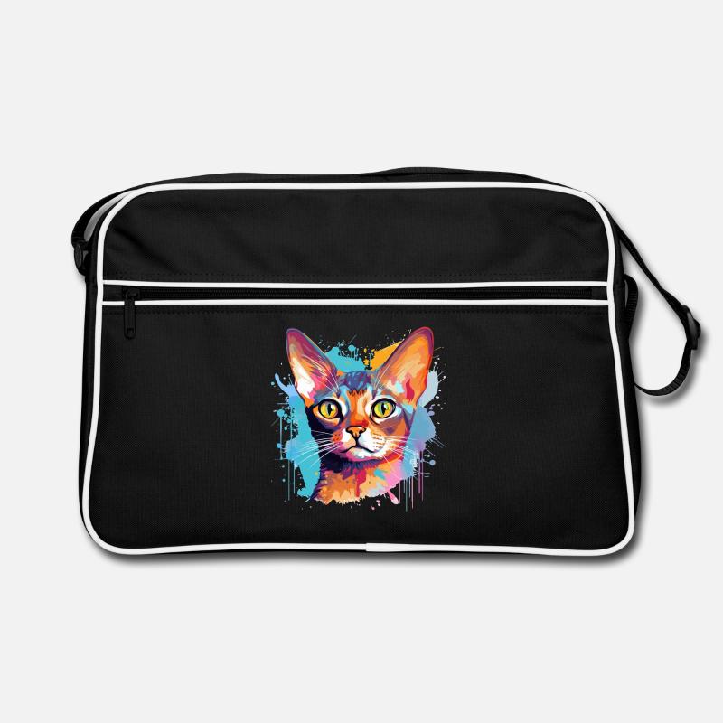 Visage de chat abyssinien avec des éclaboussures colorées Sac Retro