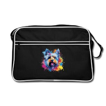 Yorkshire Terrier Hund Bunte Spritzkunst - Retro Tasche - Schwarz/Weiß - Vorne