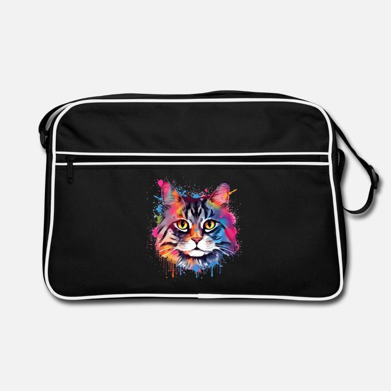 Art coloré éclaboussé Visage de chat américain à queue courte Sac Retro