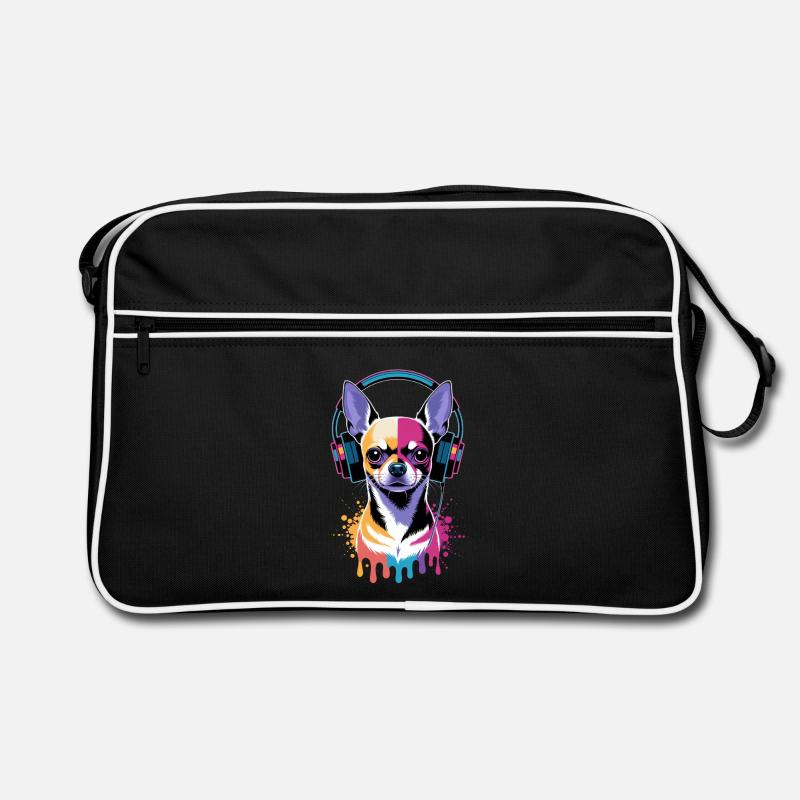 Chihuahua mit Kopfhörer Retro Tasche