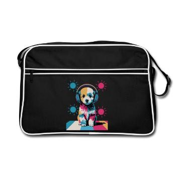 Chiot caniche avec un casque - Sac Retro - noir/blanc - Devant
