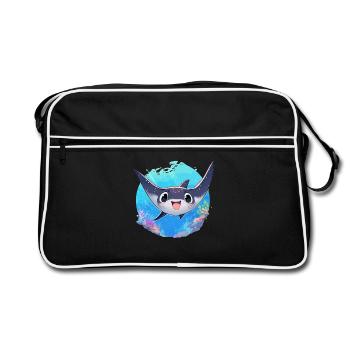 Rochen Mantarochen - Retro Tasche - Schwarz/Weiß - Vorne