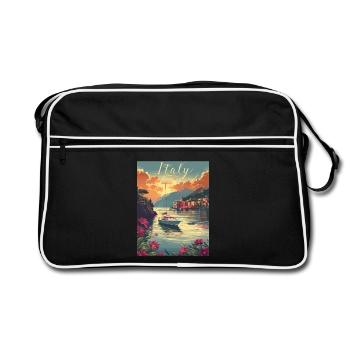 Italy summer evening on the lake with sailboat and - Retro Bag - black/white - Front