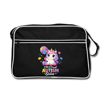 Autismus-Schwester Stolzes Einhorngeschenk - Retro Tasche - Schwarz/Weiß - Vorne