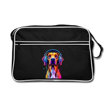 Viszla with headphones - Retro Bag - black/white - Front